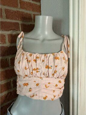 Floral Ruched Crop Top Tie Strap Cottagecore Summer Feminine Y2K Twee Small